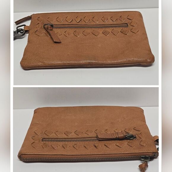 Day And Mood Tan Leather Sting Clutch Wristlet Bag Purse - Picture 4 of 8